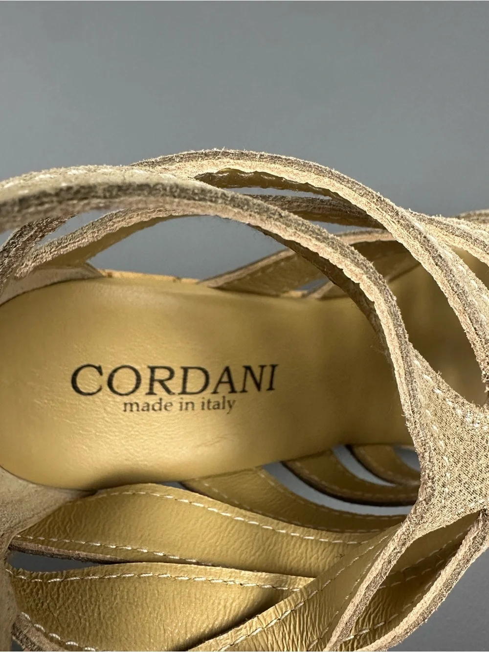 Cordani Electra Metallic Suede Cork Wedge Sandals EU 37 US 6.5-7 NIB Italy